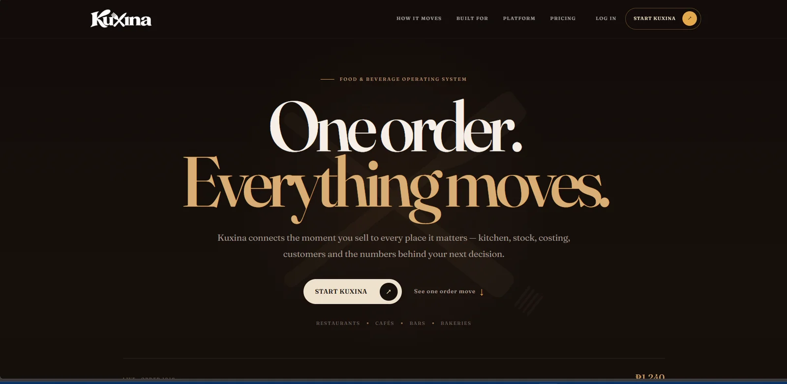 Kuxina food and beverage operating system website