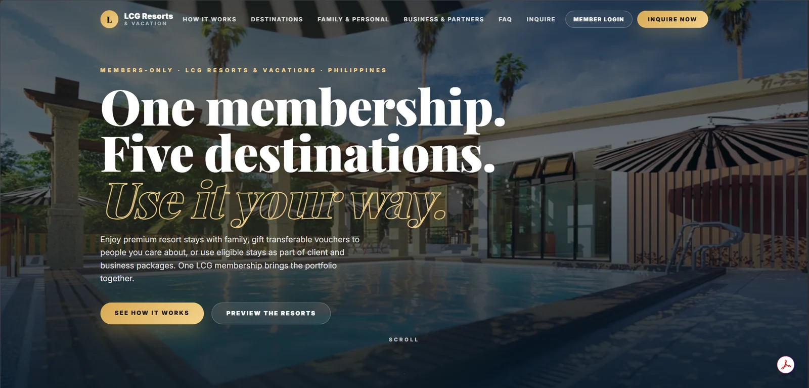 LCG Resorts and Vacation membership system website